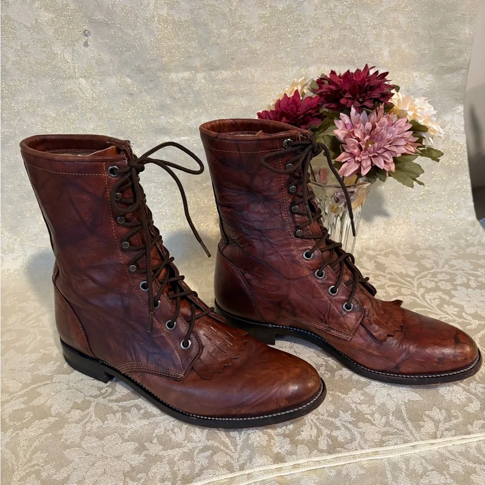 Justin Boots Dark Brown Leather Lace-Up Boots